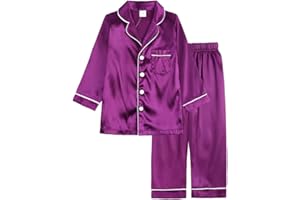 Verve Jelly Pigiama in raso di seta per bambina da bambino, set a maniche lunghe, camicia abbottonata, top, pantaloni, pigiama da notte in 2 pezzi per bambini