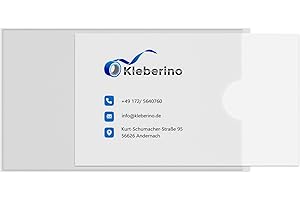 ‎KLEBERINO KLEBERINO Visitenkartentaschen selbstklebend | transparent | schmale Seite offen mit Daumenaussparung | Visitenkartenhüllen zum Kleben | Selbstklebetaschen Glasklar 95 x 60 mm (20)