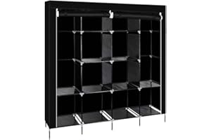 ‎LEADZM LEADZM Kleiderschrank, Faltschrank Stoffschrank Faltbare Garderobe Canvas mit Reißverschluss, Fächern, für Schlafzimmer, Wohnzimmer (Schwarz, 170 x 45 x 180 cm)