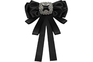 IMINI Vintage CZ Big Bowknot Ribbon Shirt Pre-tied Bow Neck Tie Brooches Lapel Pins for Women Girls Elegant Rectangle Rhinestone Suit Collar Tie Breastpin Corsage Accessories Clothes Jewelry Gifts