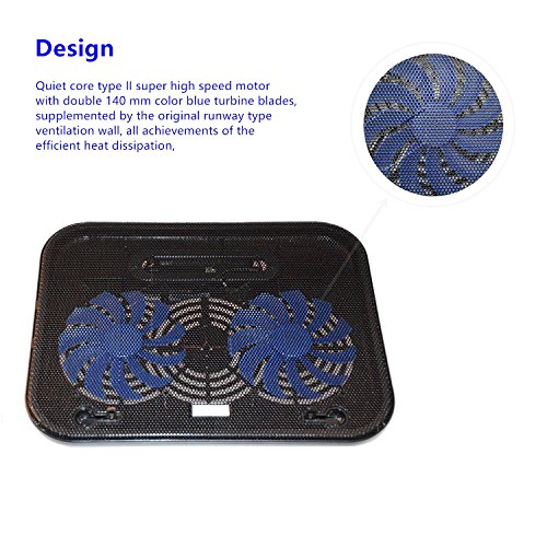 Notebook Kühler, Ultra dünn Super leise 2 Lüfter Laptop Notebook Computer Fan Bodenplatte Notebook Cooling Boden Pad, Schwarz - 2