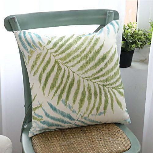 HJHET Modern simple banana green plants palm leaves hand-painted cotton linen sofa cushion pillowcase (without core), 60*60cm