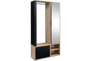 MINIO GO FOR IT MINIO - Mobile Ingresso 100 cm Largo, Mobile Entrata Ingresso Milo con Specchio, Mobili da Ingresso con Ripiano e Scarpiera, Mobili Ingresso con Appendiabiti - Rovere Artisan/Nero