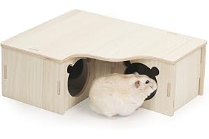 Episkey Wooden Hamster House, Guinea Pig House Corner House Hideout Cage Decor Accessories for Golden Hamster Syrian Hamster Dwarf Hamster Degus (3 Houses, 31 * 24 * 11cm)