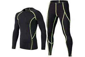 BUYKUD Men's Long Sleeve Base Layer Compression Athletic Underwear Shirt Tights Top & Bottom Set