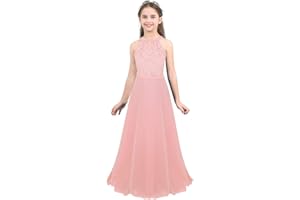 Freebily Robes Filles Demoiselle d'honneur Cérémonie Dentelle Fille Longue Robe Mariage Soirée Communion Fête Anniversaire Baptême Princesse Robe Fille Cadeau 2-16 Ans