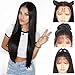 Price comparison product image Andria Hair Lace Front Synthetic Wigs Long Straight Heat Resistant Hair Pre Plucked Wig with Baby Hair Bleached Knots for Women ( Black Hair 20" )