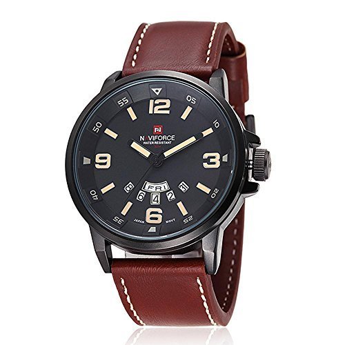 NaviForce Freizeituhr Fashion Multifunktions Herrenuhr Herrenmode Quarz-Uhrwerk Bewegungsuhr mit Lederband Lederarmband Wasserdicht NaviForce Freizeituhr Fashion Multifunktions Herrenuhr Herrenmode Quarz-Uhrwerk Bewegungsuhr mit Lederband Lederarmband Wasserdicht