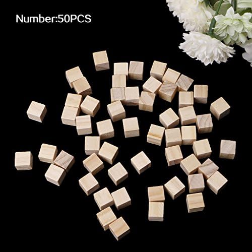 Deaum Wooden Square Blocks Mini Cubes Embellishment for Woodwork Craft DIY (50Pcs (10mm/0.39"))