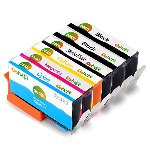 Gohepi 364XL Kompatibel für Tintenpatronen HP 364 364XL (Einschließlich Foto-Schwarz), 2 Schwarz/Foto-Schwarz/Blau/Rot/Gelb 6er-Pack Arbeiten mit HP Photosmart 7510 7520 B8550 B8558 C5300 C5324 C5380 C5383 C5390 C6300 C6324 C6380 D5400 D5445 D5460 D5463 D5468 D7560