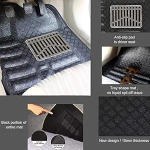 Oshotto 4D Black Car Tray Mats Compatible with Hyundai Aura - Set of 3 (2 pcs Front & one Long Single Rear pc)