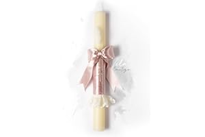 VAVA'U Taufkerze – Taufkerze – handgefertigte Taufkerze – Taufkerze – natürliche Bienenwachskerze – Taufkerze – elfenbeinfarbene Kerze – Taufkerze für Mädchen (rosa Schleife)