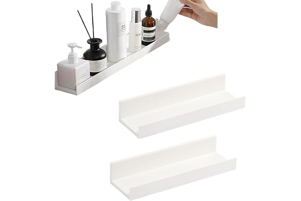 Kaizuca Flytande hyllor vita, 2-pack väggmonterade självhäftande badrumshyllor, inga borrförvaringshyllor för kök, badrum, vardagsrum, sovrum, kontor