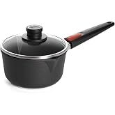 WOLL Nowo Titanium Induction Saucepan Diameter 18 cm 10 cm High 2 L with Glass Lid and 2 Side Handles Cast Aluminium Pot with Non-Stick Suitable for All Types of Hobs Oven-Safe and Durable