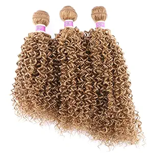 Angie 27# : Kinky Curly Synthetic Hair Weave 3 Bundles 16 18 20 Inches Color 27 Heat Resistant Fiber Hair Extensions