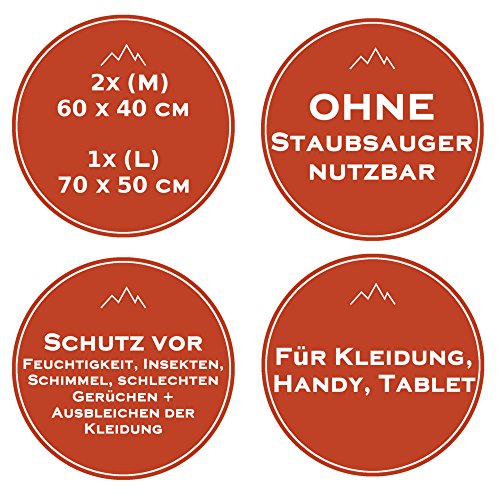 3er Set Kompressionsbeutel | Zipverschluss | Schutz vor Feuchtigkeit, Insekten und Schimmel und schlechten Gerüchen | ideal auf Reisen, während eines Umzuges oder für zu Hause | Uquip Spacy 245101 - 6