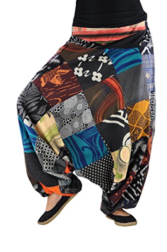 virblatt Haremshose mit traditionellen Webereien UNISEX Einheitsgröße S – L Aladinhose mit bequemen Gummibund alternative Kleidung – Patchwork - 2