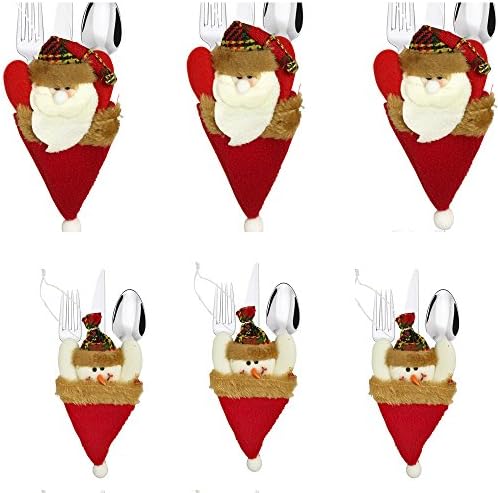 TtS 6pcs Christmas Santa + Snowman Holder Dinner Xmas Silverware Pockets Table Decoration Hanging