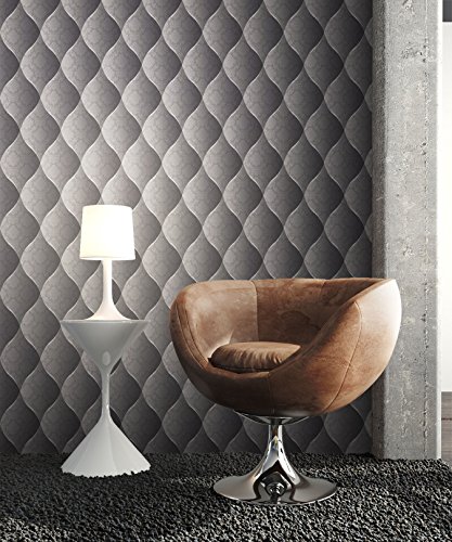 Tapete Edel Vinyl Anthrazit , schönes Floral Design und purer Luxus Effekt , moderne 3D Optik für Wohnzimmer,Schlafzimmer,Flur oder Küche inkl. Newroom Tapezier Ratgeber mit super Tipps! - 3