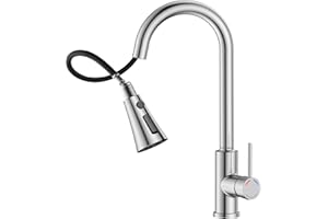 SREWOHS PRO Grifo Cocina Extraible - Grifos Fregadero con Caño giratorio de 360°,3 Modos Monomando Acero Inoxidable Torneira Cozinha,Cabezal Rociador de ABS, para Fregadero Cocina 1 Agujero