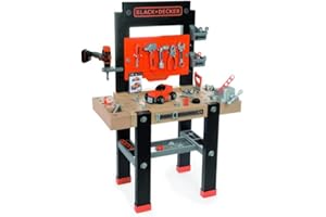 Smoby - BLACK+DECKER - Etabli Bricolo Center - Jouet Bricolage Enfant - 92 Accessoires - 1 Perceuse + Voiture à Construire - 360701