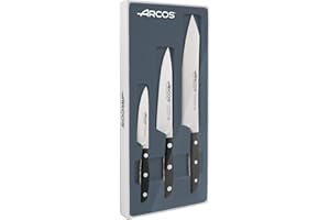 Arcos Serie Manhattan - Juego de Cuchillos de Cocina de 3 piezas (Cuchillo Chef + Mondador + Rocking Santoku) - Hoja de Acero Inoxidable Forjado NITRUM - Mango de Polioximetileno (POM) - Color Negro