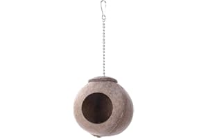 Andifany Natural Coconut Shell Bird Nest House Hut For Pet Parrot Budgies Parakeet Cockatiels Conure Canary Finch Cage Hamster Rat Gerbil Mice Cage Seed Feeder Toy Nesting Box
