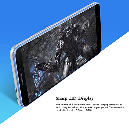 HOMTOM S16 3G Smartphone Ohne Vertrag Android 7.0 5,5 Zoll Display(18: 9) Quad Core Dual SIM 2GB RAM+16GB ROM 8MP+2MP+5MP Kameras Fingerabdrucksensor(Blau)