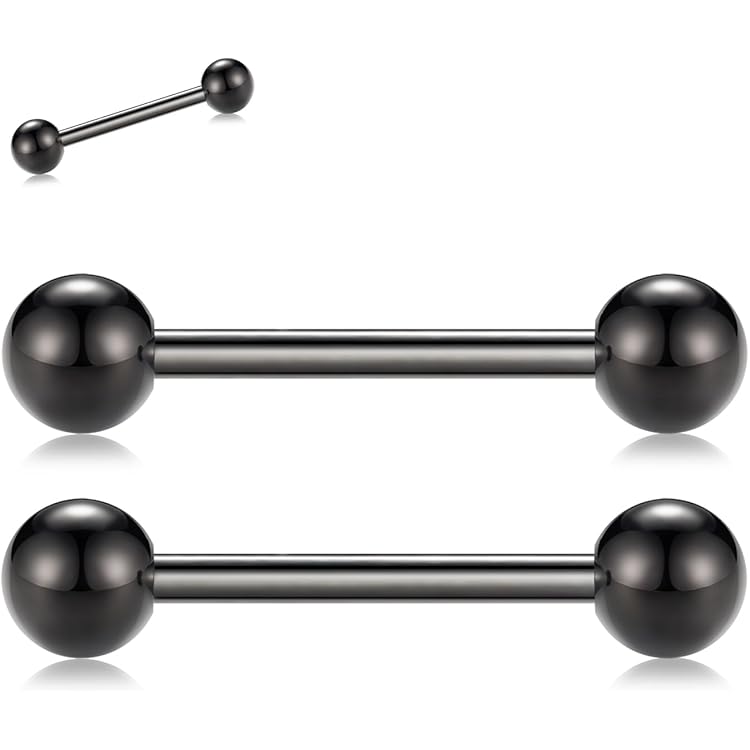 Tongue Rings Balls 14G 5/8" Titanium Plated Spinner Barbell Tongue Ring - Surgical Steel With Fun Spinning Balls Mens Tongue Rings