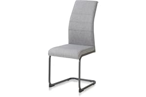 ‎KHG KHG Schwingstuhl, Küchenstuhl Grau, Polyester Flachgewebe, Gestell pulverbeschichtet schwarz inkl. Fußbodenschoner, Esszimmerstuhl bis 110 kg Belastbar