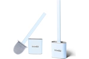 HOMEEX Pack of 2 Toilet Brush, Silicone Toilet Brushes and Holder Deep Cleaner with No-Slip Plastic Handle Soft Flexible Bristles,Toilet Brush with holders and Base for Anti-drip (Blue)