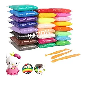 IMTION ( Clay Set of 12 Colours Colors Air Dry Clay for Kids + Free Cartoon Striker ) DIY Ultra Light Modelling Bouncing Clay with Tools for Kids 12 Different Color Clay ((Clay Pack of 12 pcs ) DF)