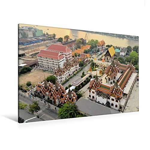 Premium Textil-Leinwand 120 cm x 80 cm quer, Wat Yannawa, Silom Riverside | Wandbild, Bild auf Keilrahmen, Fertigbild auf echter Leinwand, Leinwanddruck (CALVENDO Orte)