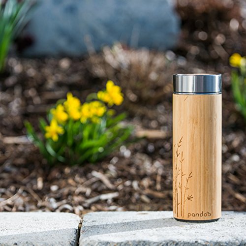 pandoo ♻ Bambus Thermobecher – doppelwandige Thermoflasche, Reisebecher, Teebereiter, Teeflasche, Trinkflasche mit Edelstahl Teesieb- BPA-frei – Tea to-go - 6