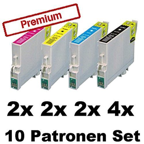 10x Kompatible Tintenpatronen für Epson Stylus Photo R240 R245 RX400 RX420 RX425 RX520 T0551 T0552 T0553 T0554 - Sparset (4x Black, 2x Cyan, 2x Magenta, 2x Yellow