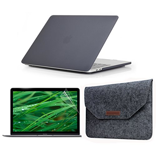 EJBOTH MacBook Pro 13 2016 [Nicht für Macbook Pro 13 'Retina] Case & Bag & Film, [Hülle Gummiert PC hard cover + Filz Sleeve + Screen Protector] für Modell: A1706 & A1708 [Neue Version Oktober 2016] kratzfester Schuthülle Netbook-Tasche Ultrabook [Schwarz Hülle + Beutel Dunkelgrau]