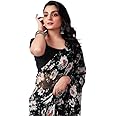 Satrani Women's Georgette Printed Satin Patta Saree with Unstitched Blouse Piece