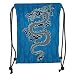 Produktbild Trsdshorts Japanese Dragon,Black Dragon on Blue Tribal Background Year of The Dragon Themed Art Decorative,Blue Black White Soft Satin,5 Liter Capacity,Adjustable St
