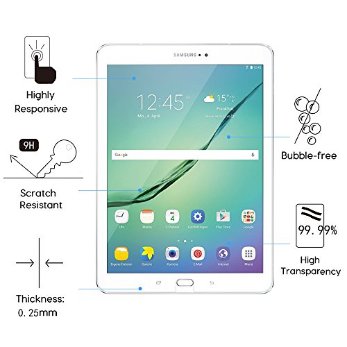 Samsung Galaxy Tab S2 9 7 Schutzfolie Glas Folie Panzerfolie Yica 0 25 mm 9H Hartglas 2 5D  Hohe Transparenz   Fingerabdruck-frei  Blasenfrei  Glasfol