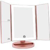 LAND OF MYTH - 1X-2X-3X-10X B&uuml;y&uuml;tmeli 37 LED Işıklı Makyaj Aynası, 3 Panel, Katlanabilir, Dokunmatik Sens&ouml;rl&uuml; (Rose Gold)