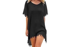 Hanaoops Copricostume da Bagno Donna Mare Scollo a V Abito da Spiaggia Chiffon Nappa Vestito Mare Copricostumi da Bagno Estivi Allentato Bikini Cover Up Costumi per Spiaggia Piscina