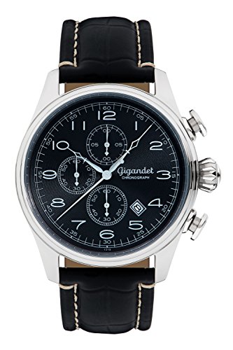 Gigandet Quarz Herren-Armbanduhr Timeless Chronograph Uhr Datum Analog Lederarmband Schwarz Silber G41-002 Gigandet Quarz Herren-Armbanduhr Timeless Chronograph Uhr Datum Analog Lederarmband Schwarz Silber G41-002