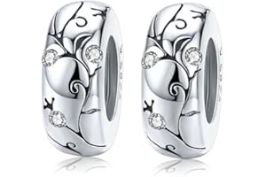 MEETCCY Round Spacer Charms for Bracelets 925 Sterling Silver Charms Beads Clip Stopper Charms for Pandora Bracelet