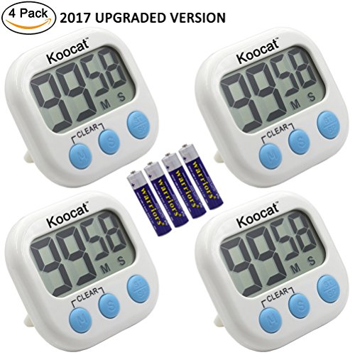 4 Stück Küche Timer, koocat Digitales Kochen Timer Uhr, großes LCD-Display, lauter Alarm, magnetischer Rückseite, Ständer [2017 Verbesserte Version]