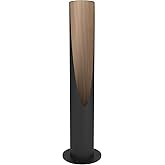 Eglo Lampe de chevet Barbotto, lampe de table avec lumière indirecte, luminaire de salon, métal noir et bois chêne, éclairage
