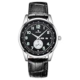 Herren Uhr Wasserdicht Leder Armbanduhr Mode Casual Business Uhren mit Schwarzes Uhrenarmband Schwarz Zifferblatt Edelstahl Gehäuse Datum Kalender