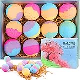 HALOViE 12PCS Bombes de Bain Effervescentes aux Huiles Essentielles Relaxantes Pure Naturel Ingrédients Kit de Boules Effervescentes Romantique Coffret Cadeau pour Femme Anniversaires Saint Valentin