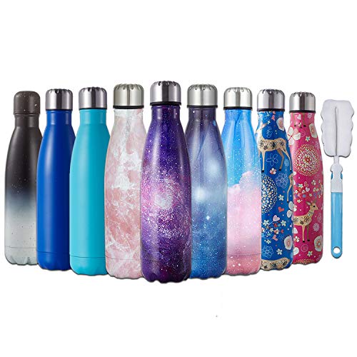 HGDGears Bottiglia Acqua in Acciaio Inox, Pennello per Bottiglia Borraccia Termica Isolamento Sottovuoto a Doppia Parete, Borracce per Bambini, Scuola, Sport, All'aperto, Palestra, Yoga (500ml, Fulvo)