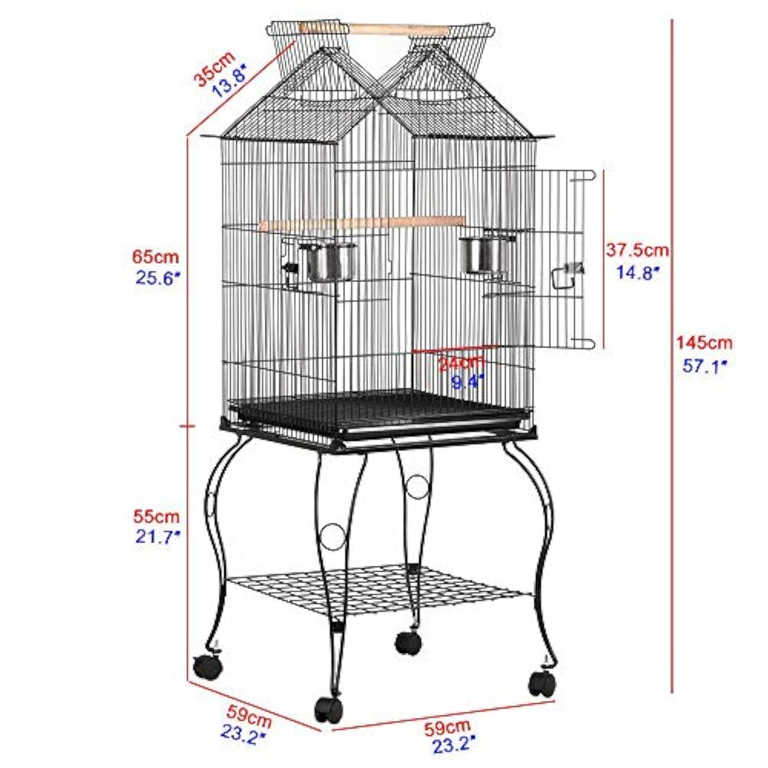 Yaheetech Cage Pour Les Oiseaux 59 X 59 X 145 Cm Cage Sur