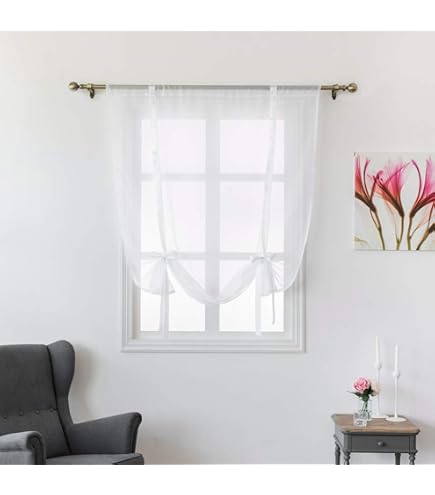 Rideau Romain Broderie Plume SIMPVALE 100cm Largeur X 140cm Hauteur - Décoration Élégante Fenêtre